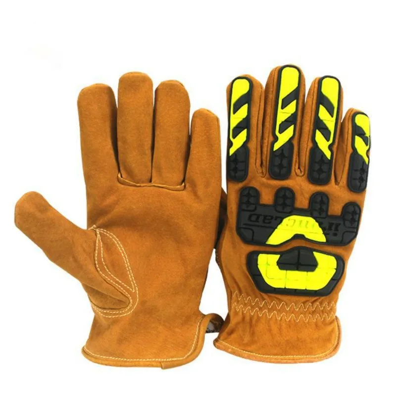 Anti-smashing gloves Pig skin non-slip, stab-resistant and wear-resistant oil anti-collision machinery Industrial  labor