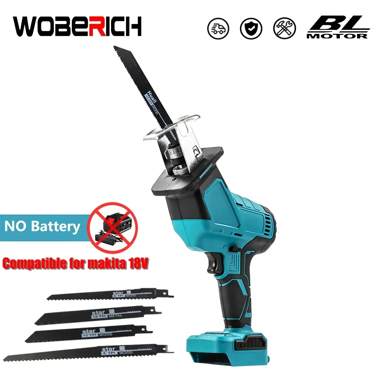 12000SPM Brushless Cordless Electric Reciprocating Saw Variable Speed Metal Wood Cutter Tool For Makita 18V Battery(Only host)