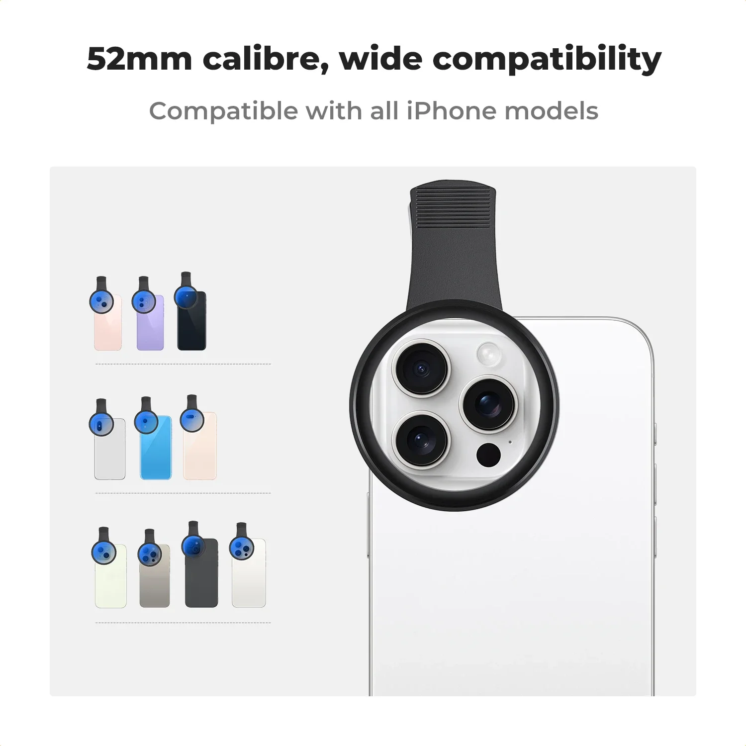 K&F CONCEPT 52mm Clip-on CPL Circular Polarizer Phone Camera Len Filter Kit for iPhone 16 15 14 Xiaomi More via Adjustable Clamp