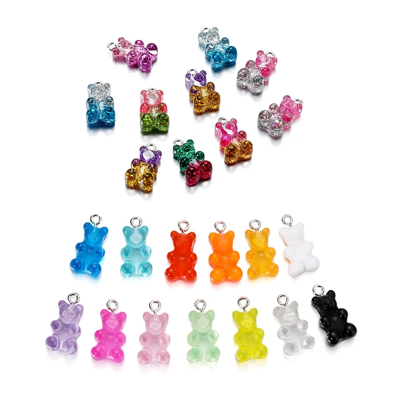 10pcs Colorful Transparent Resin Gummy Bear Charms Pendant Cute Animal Pendant For DIY Necklace Bracelet Jewelry Keychain Making