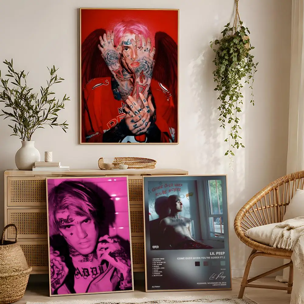 Rock Rapper Singer L-Lil Peep Poster Stylized Art Textured Canvas Mural For Bedroom Living Room Interior Wall Decoration