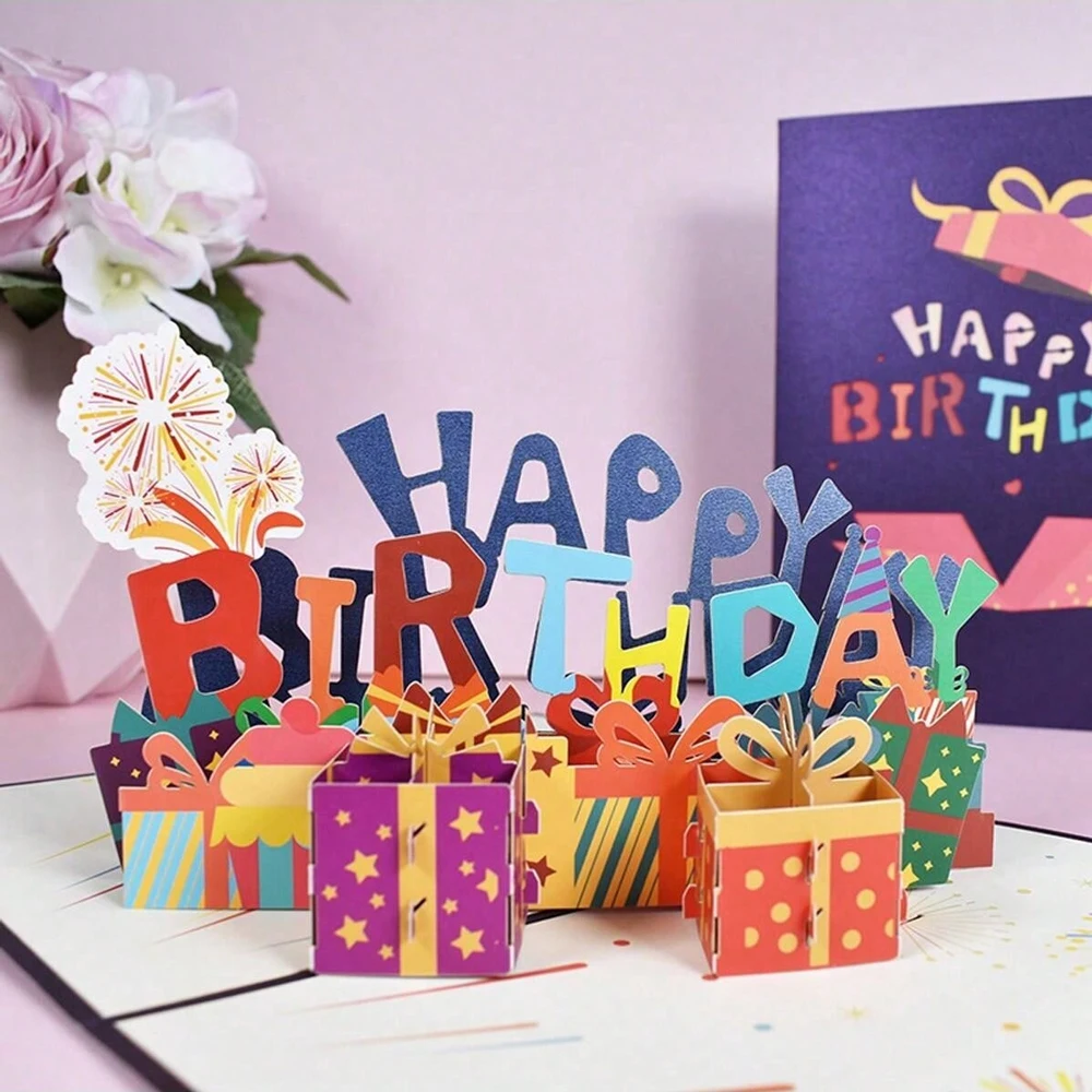 1PC 3D Pop-up Happy Birthday Karte, Jubiläumsgeschenk, Hochzeitseinladungskarte, Geburtstagsparty-Dekorationszubehör