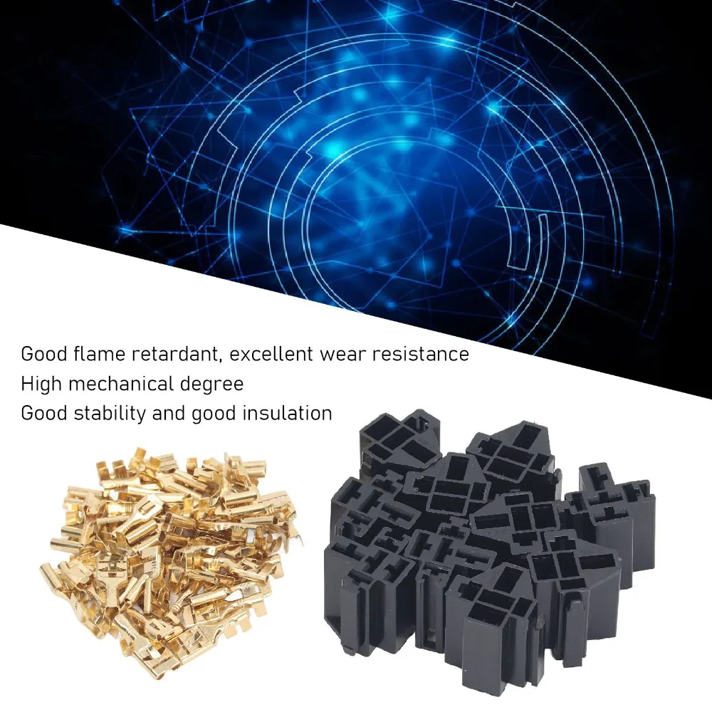 10 Set 5 Pin Terminal Relay Case Holder 12V 30A/ 40A ABS 5 Pin Relay Connector with 30pc 9.5mm 20pc 6.3mm Terminal