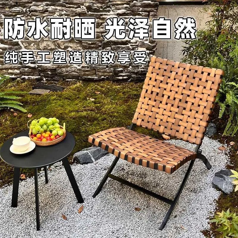 Foldable Wicker Chair Set for Outdoor Patio Balcony Tea Table and Chairs 1 Table 2 Chairs Leisure Decoration Set