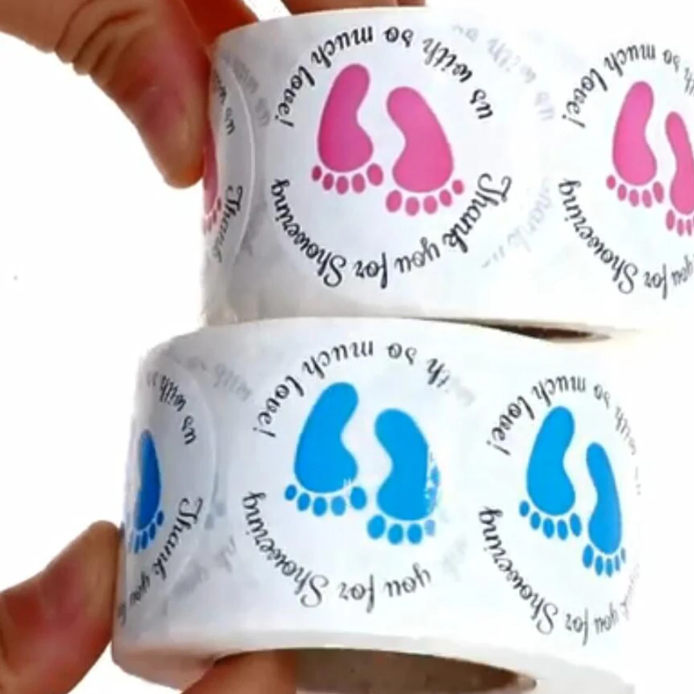 

2PCS Label Stickers Footprint Stickers Self-Adhesive Pastes for Baby Shower Party Decoration (Blue, Pink)