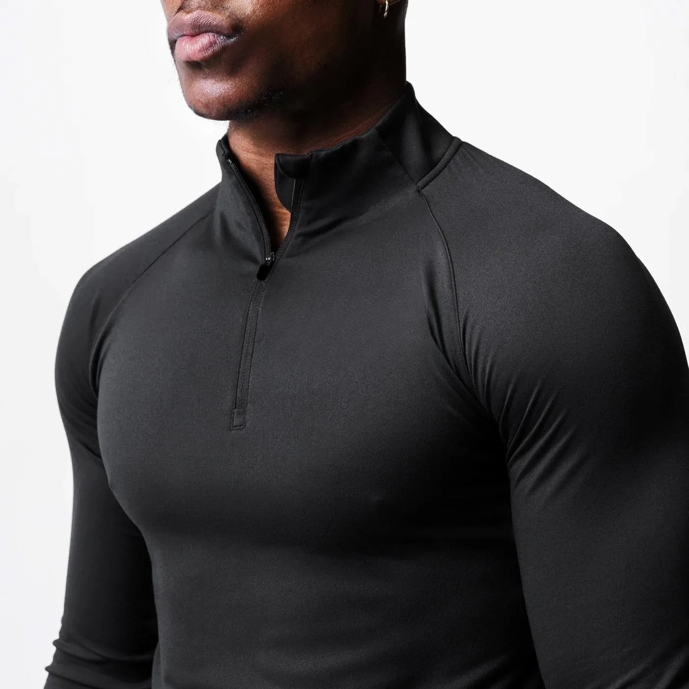 Mens 1/4 Zip Compression T Shirts Training Running Long Sleeves Moisture Wicking Athletic Tees Half High Neck Slim Gym Clothes