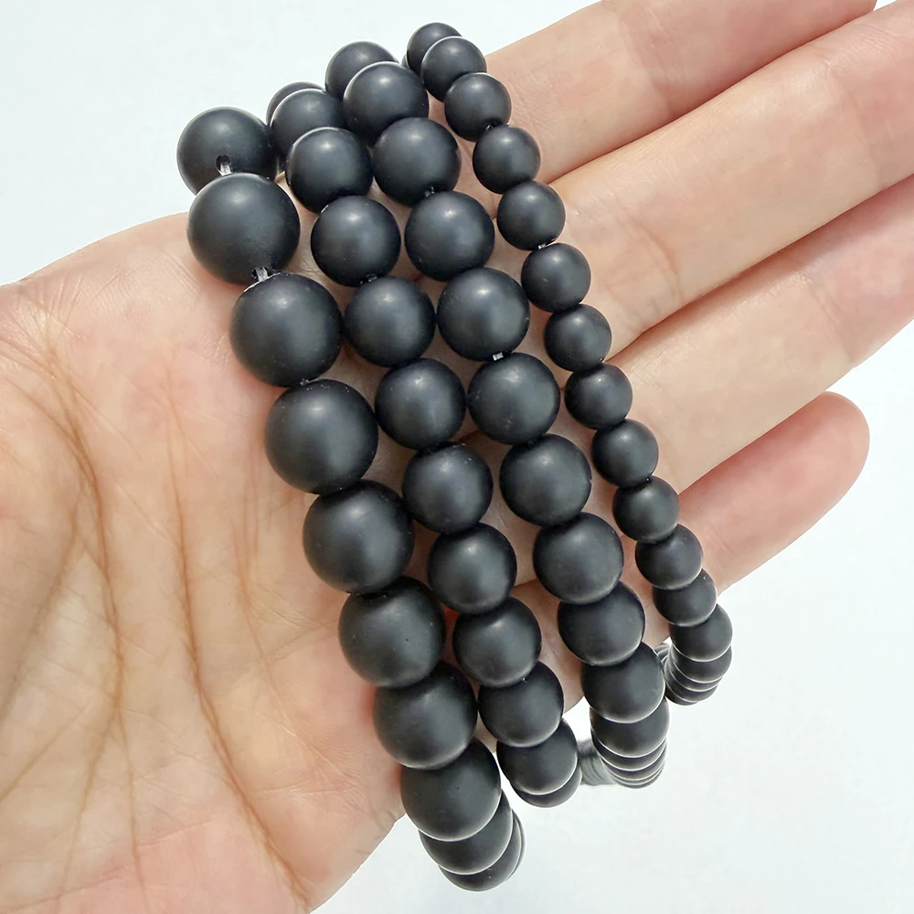 AAAA Quality Black Polish Matte Onyx Round Beads 15