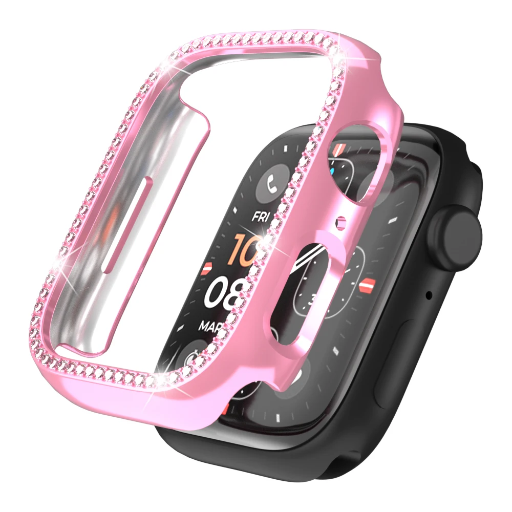

Для Apple Watch Series 4/5/6/SE/SE (2022) 40 мм Декор со стразами, полый гальванический чехол для часов из ПК - розовый