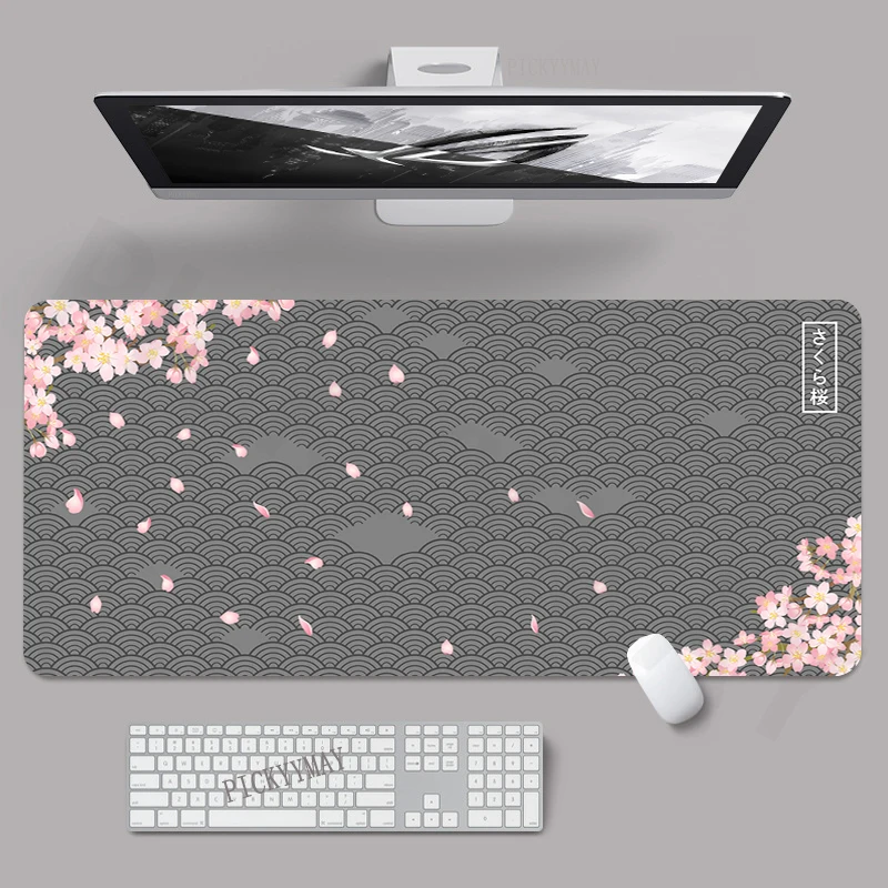 

Sakura Large Mouse Mat Cherry Art Gaming Mousepad Big Gamer Mousepads 39.3x19.6in Rubber Keyboard Mats Desk Pad HD Mouse Pads