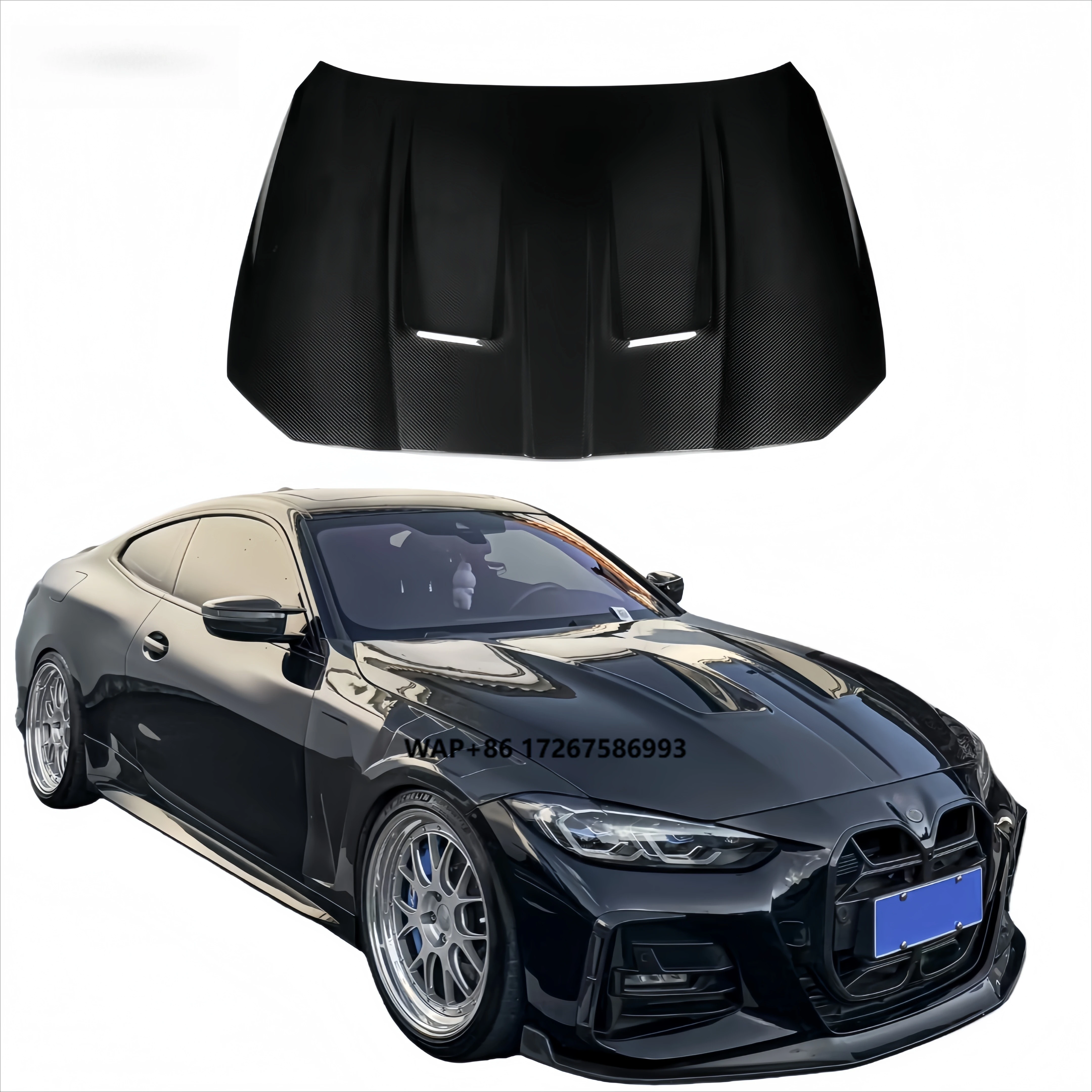 

New for 4 Series G22 G23 G26 EV Dry Carbon Fiber Body Kit Hood Front Cover Bolt-On Black