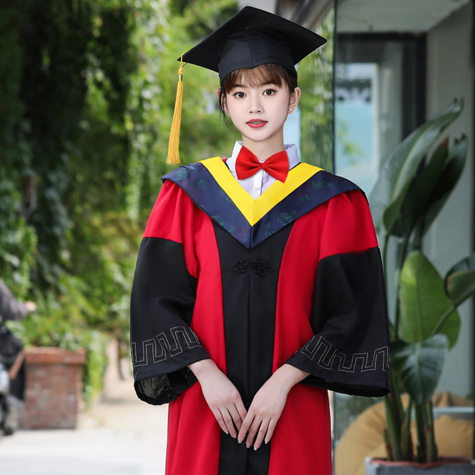 Abschlusskleid und Mütze, Anzüge für Bachelor, Unisex, Abschlusskleider, College-Abschlusskappen mit Quaste + Kleid, Stola für Damen und Herren