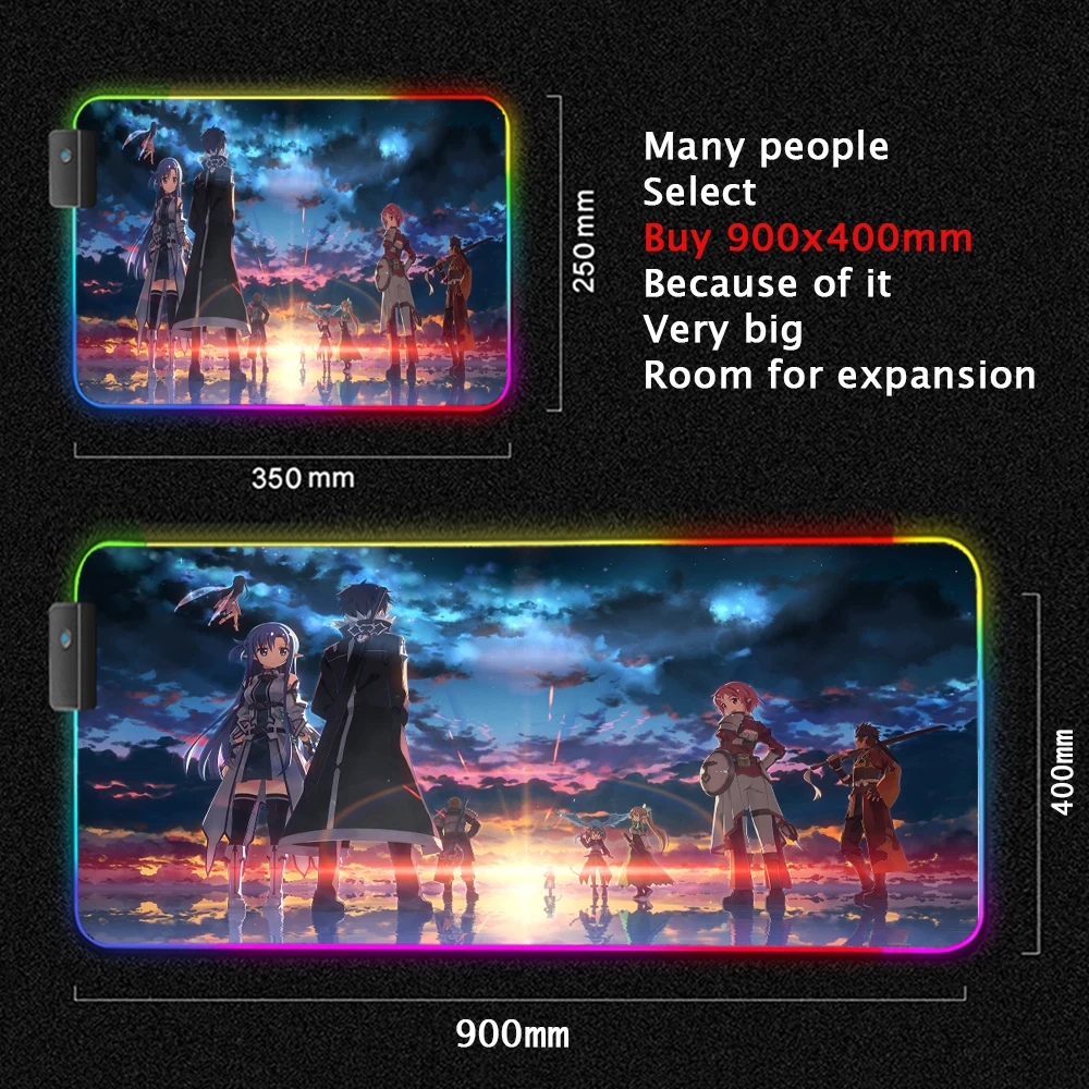 Asuna Yuuki RGB Mouse Pad XXL Backlit Mat for Computer Desk Kirito Mauspad Drop Shopping Anime Desk Cover Gaming Accessories