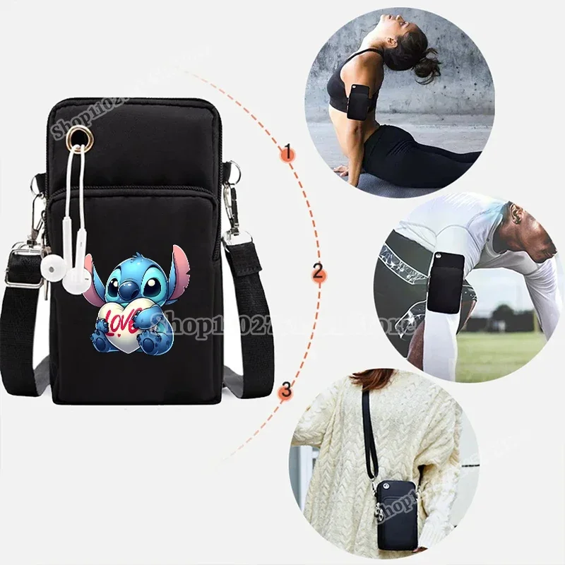 Disney Lilo & Stitch Crossbody Shoulder Strap Handbag Women Mobile Phone Purse Zipper Underarm Bag Kids Coin Wallet Card Holder