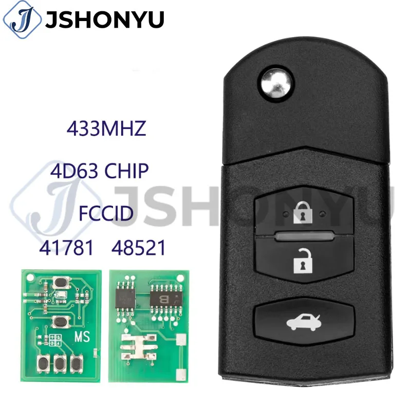 Автомобильный ключ-брелок JsHonYu 41521 41781 433 МГц с чипом 4D63, выкидной, для Mazda 3 6 M3 M6 2003-2011, 2012+, 2 или 3 кнопки