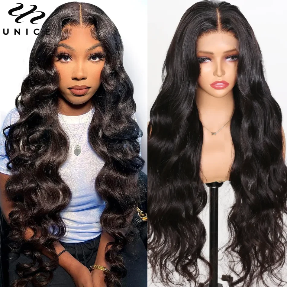 Unice Haar 13x4 Kant Voor Menselijk Haar Pruiken Pre Geplukt Kant Frontale Pruik Braziliaanse Body Wave Pruik 150% 180% 200% Dichtheid