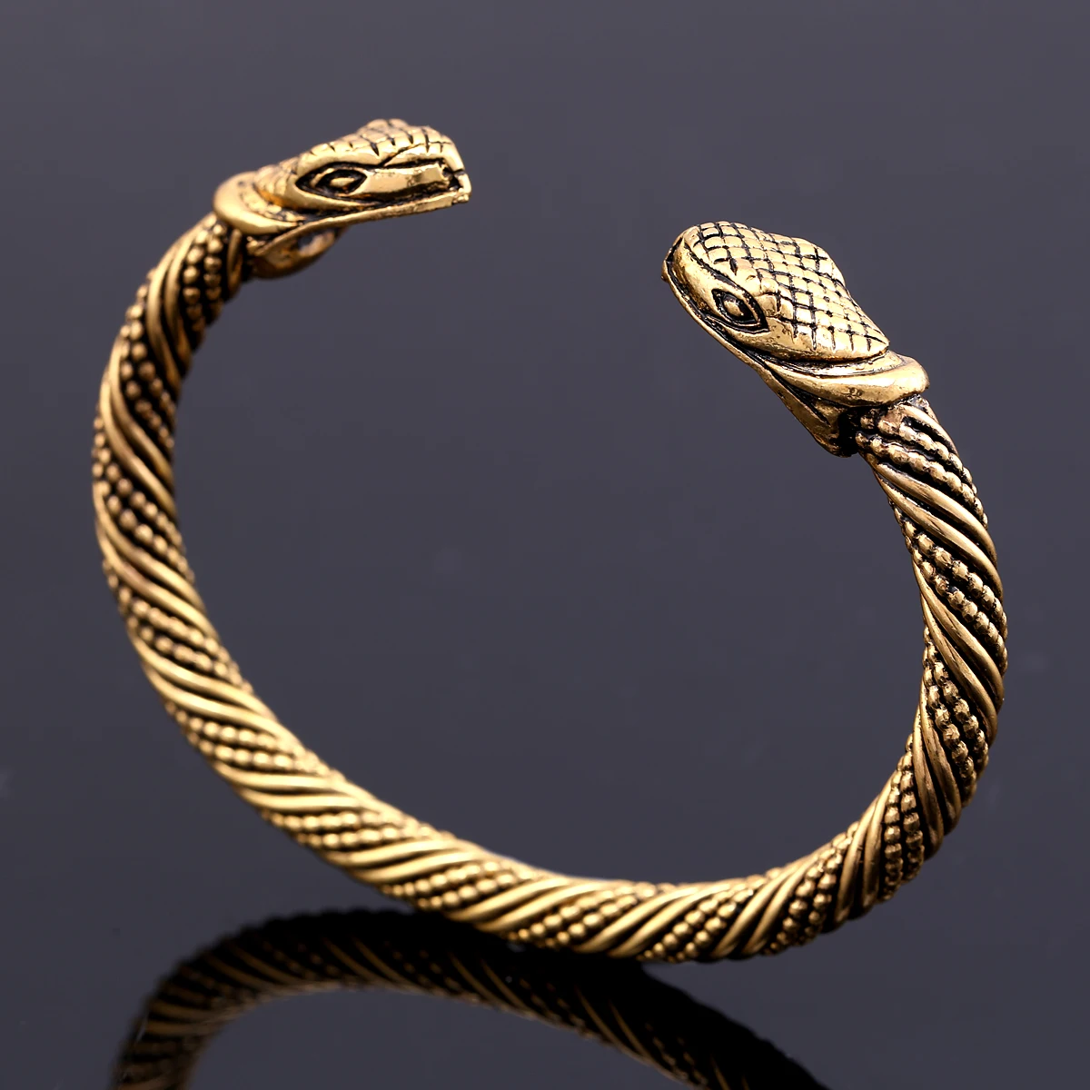 New Statement Snake Shape Viking Bangle Open Bracelet Antique Gold Color Fashion Jewelry for Unisex