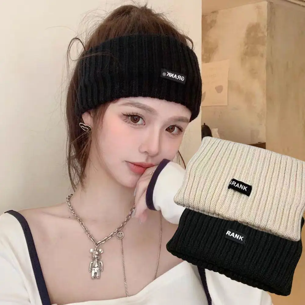 

Solid Color Knitted Warm Headwrap Women Winter Broadside Headband Handmade Punk Girl Wide Elastic Headband Ins Woolen Ear Warmer