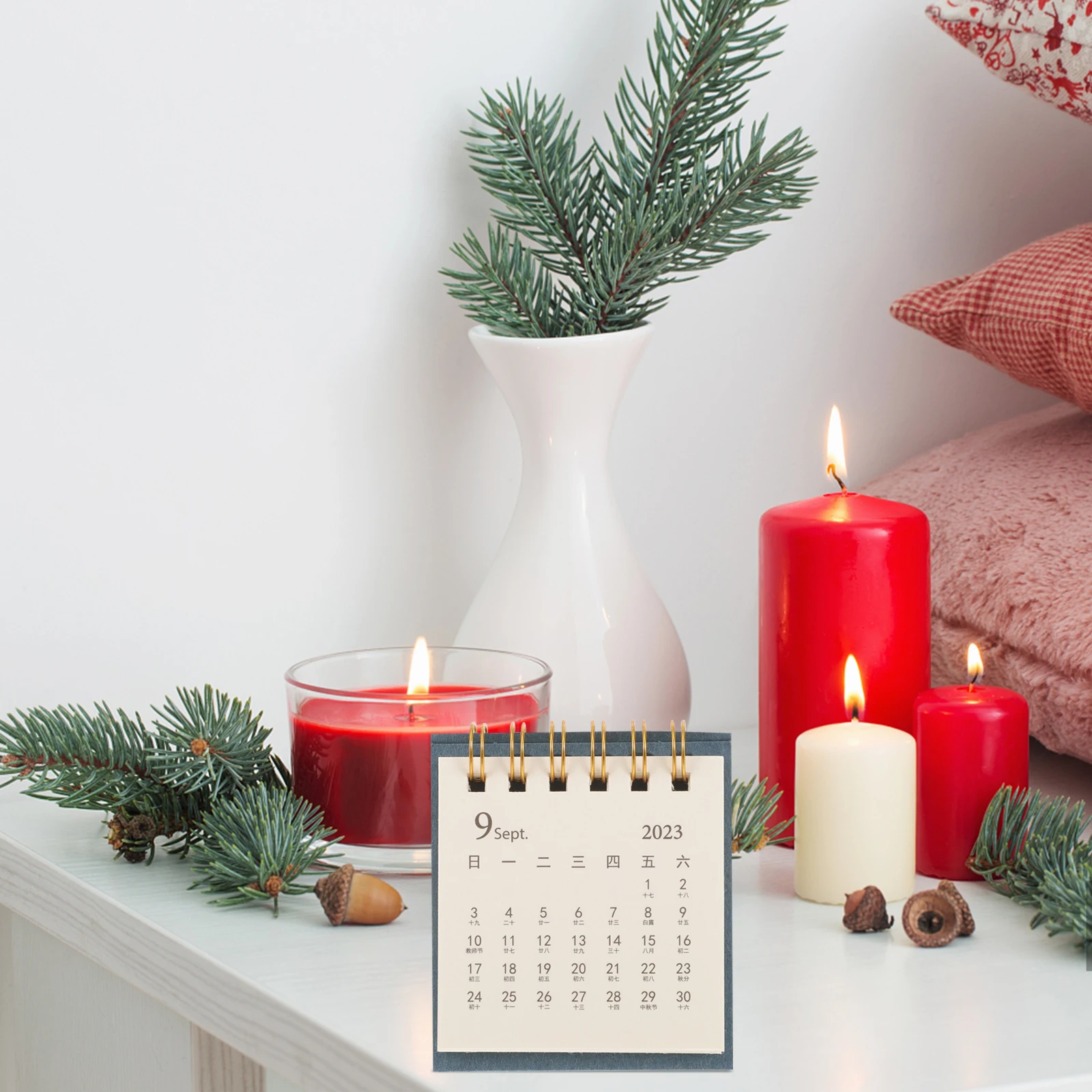 

2pcs Mini Desk 2024 Flip For Table Office Decorative Monthly Planner Thick Paper Desktop Calendar Spiral Binding Calendar Stand