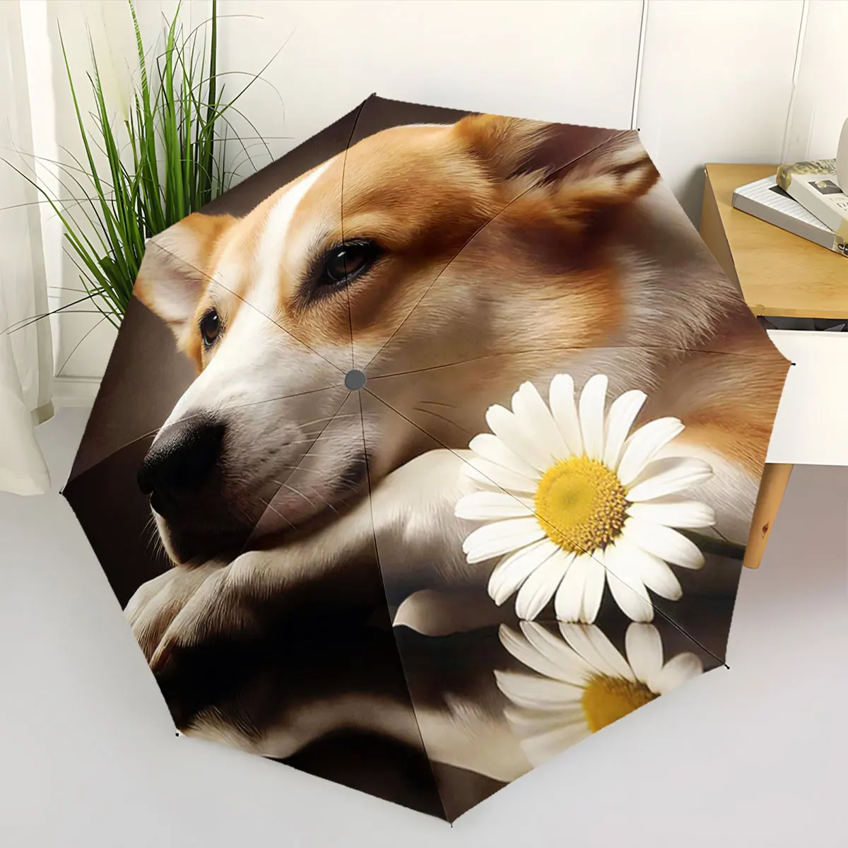 1PC Dog Umbrella with Flower Design Print 8 Iron Ribs Folding Umbrella Auto-Open Fashion Sunshade