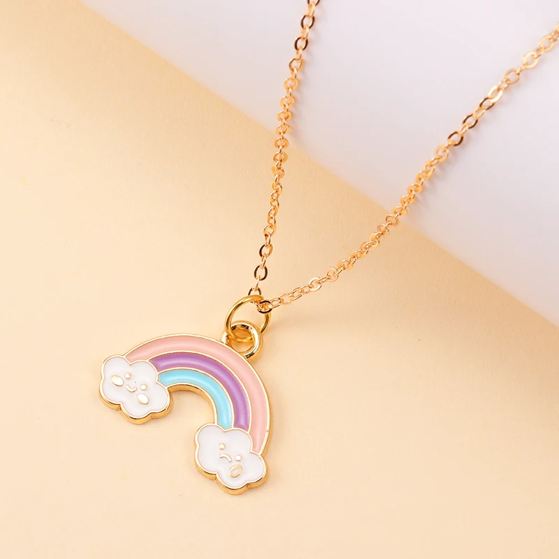 Kalung liontin Unicorn pelangi kartun Enamel cantik untuk wanita kalung Choker terbaik anak perempuan hadiah perhiasan pesta ulang tahun untuk anak-anak