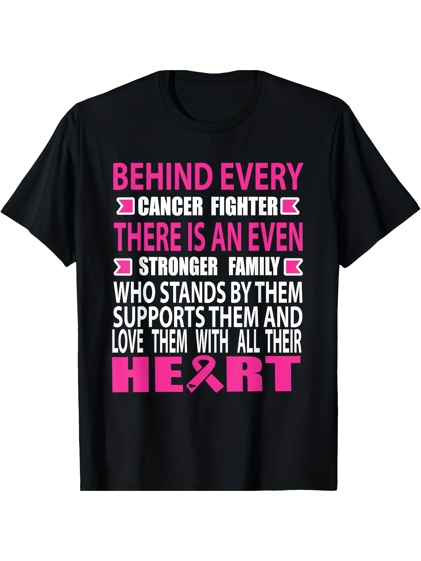 [Waripto Strong Family Fashion] Breast Cancer Awareness Theme T-Shirt - Round Neck Casual Printed Style, 220g Heavyweight, Classic Style, Round Neck Short Sleeves, Machine Washable, Suitable for Casual Sports Wear, Comfortable T-Shirt with Graphic Print, Suitable for All Seasons, for Daily Wear and Outdoor Activities