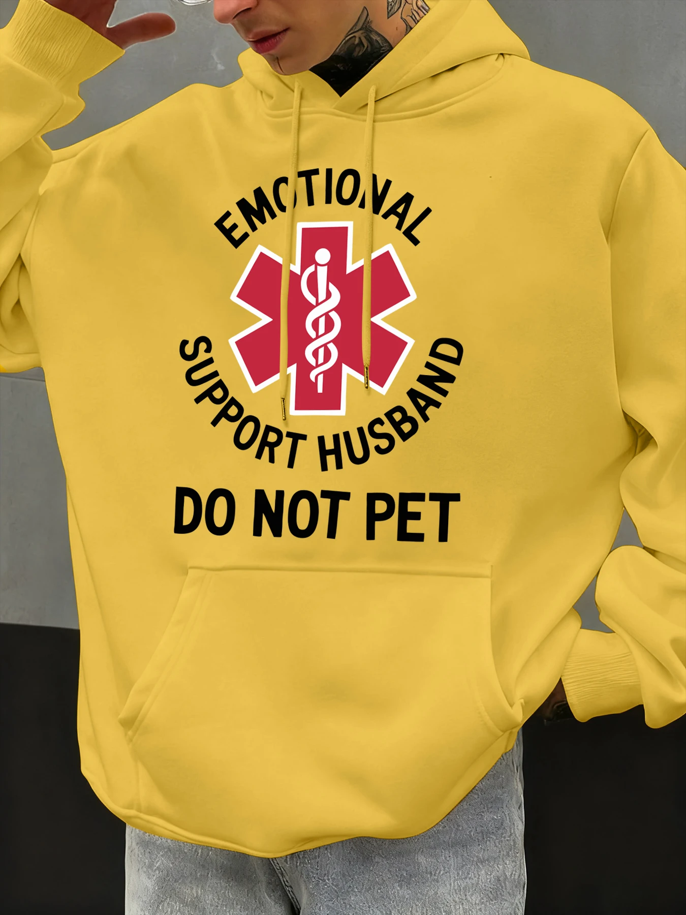 Emotional Support Husband Do Not Pet Print Men Hoodies Hip Hop Fashions Hoody Autumn Fleece Streetwear Pocket Casual Clothing