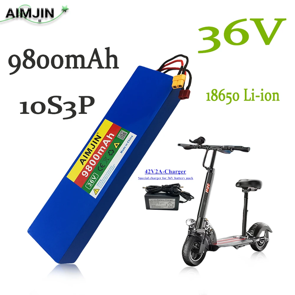 

NEW 36V 9800mAh 18650 Rechargeable Lithium Battery Pack 10S3P 500W High Power Modified Bicycle Scooter Electric Vehicle with BMS