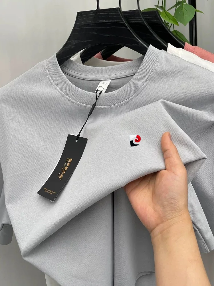 100% pure cotton short sleeve men's T-shirt summer new round neck high-quality brand fashion embroidery soft casual luxury top