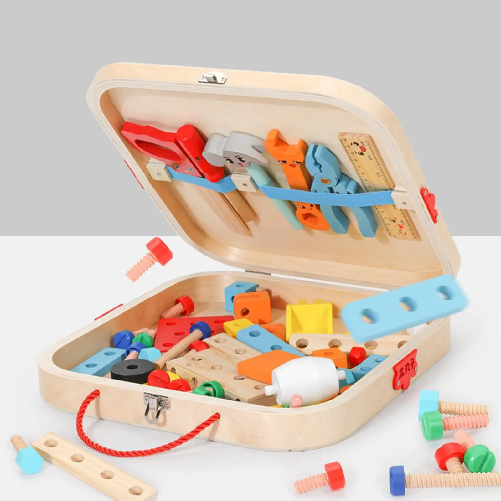 Wooden Kid Tool Set Wooden Toddlers Tools Set Creative Develops Fine Motor Skills Pretend Toy Wooden Toy Tools Box