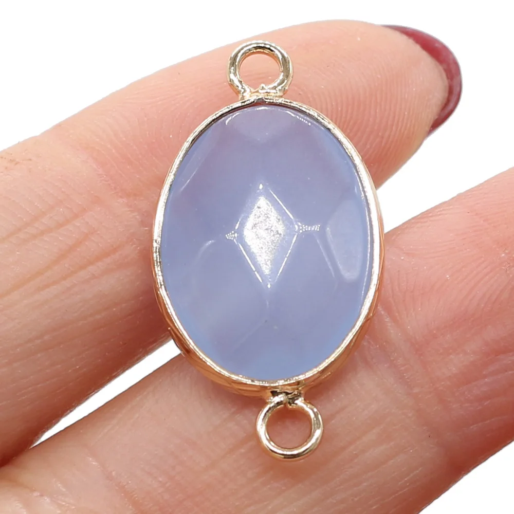 2pcs Natural Stone Agates Crystal Lapis Lazuli Tiger Eye Connectors Pendants Double Hole For Jewelry Making Necklace 14x27mm