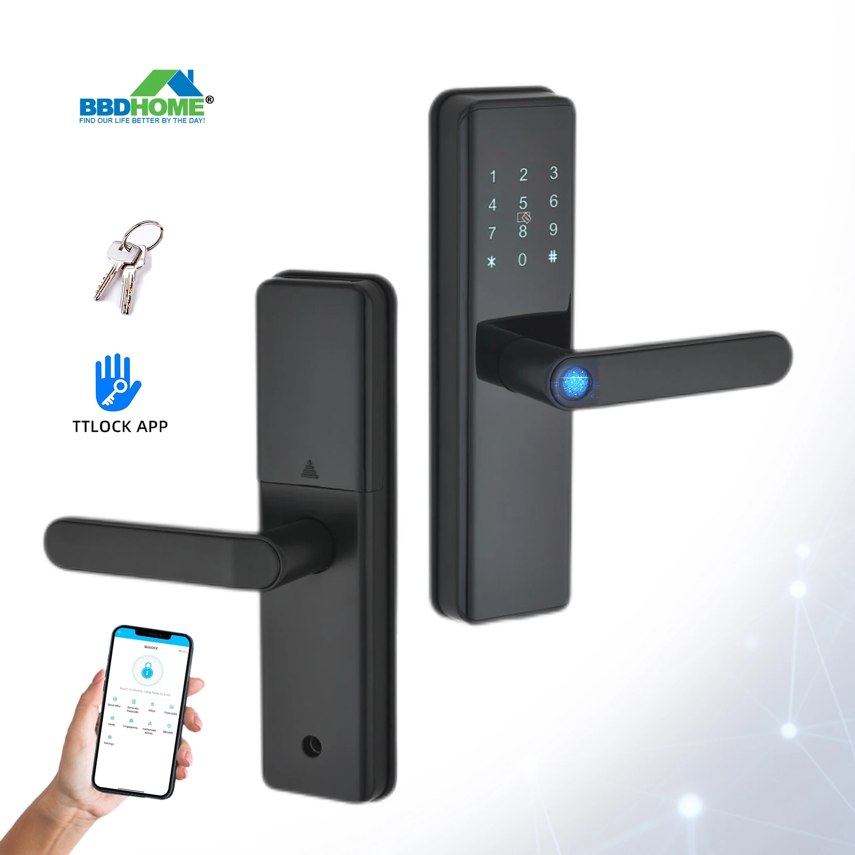 

BBDHOME Fingerprint Locks Finger Touch Screen electronic Handle Home Locker Apartment TTlock Smart front office Door Lock