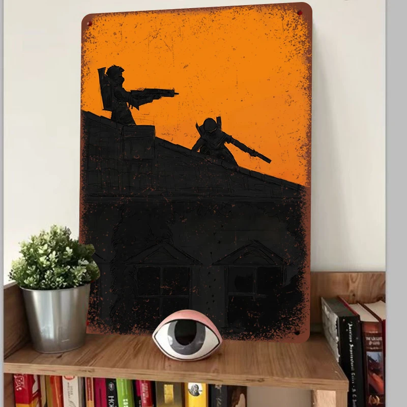Tactical Silhouette Metal Wall Art Military Theme Home Decor Vintage Style Roof Warrior Decor