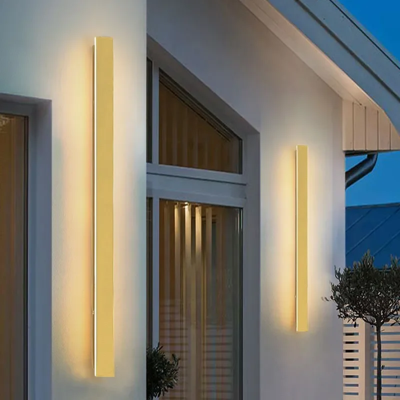 for Outdoor Waterproof LED Wall Lamp Gold Minimalist Long Villa Door Garden Light Project Wall Washing Decorative Fixture