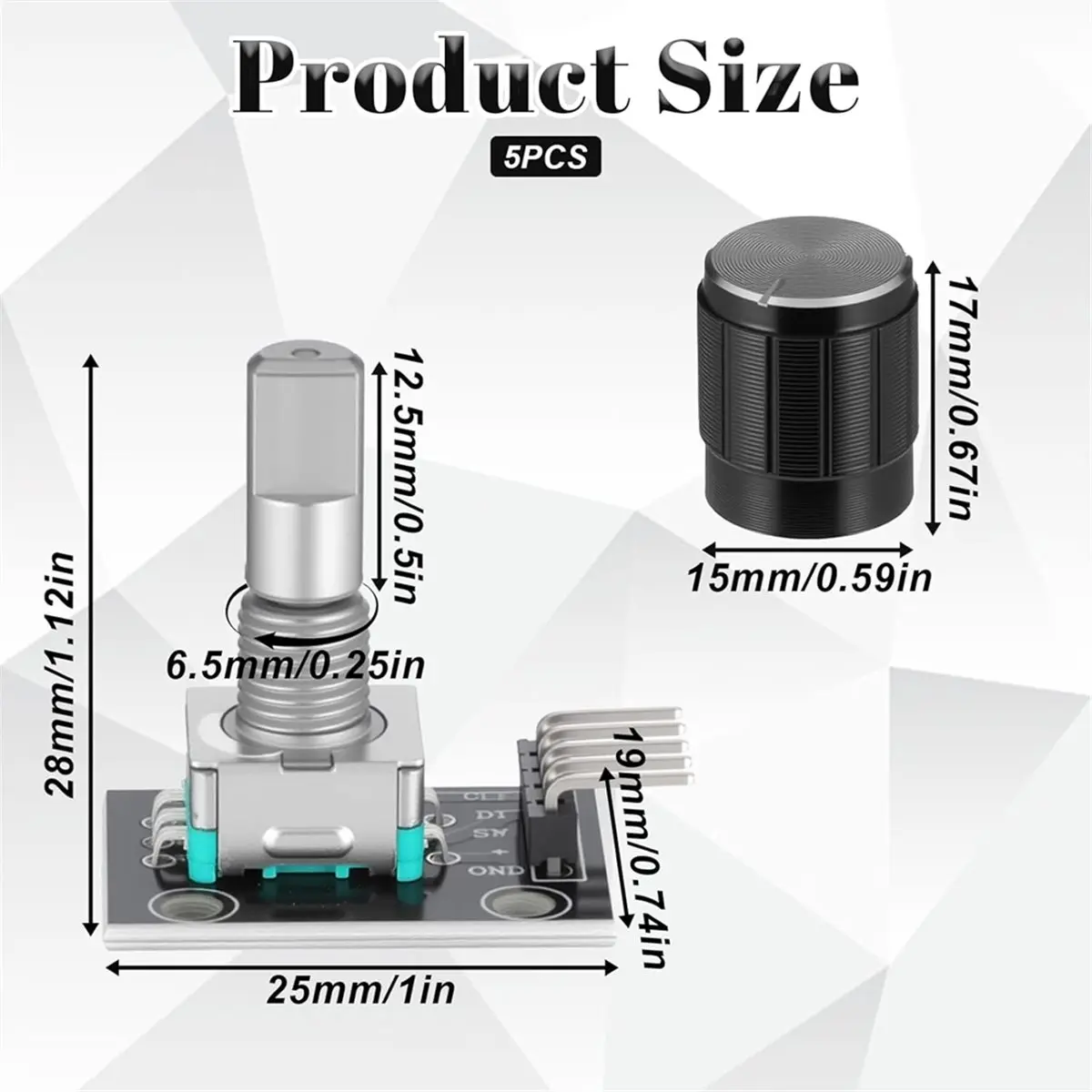 BAAQ 5 PCS KY-040 Rotary Encoder Module, 360 Degree Rotary Encoder with Knobs Cap Brick Sensor Modules for Light Control Etc