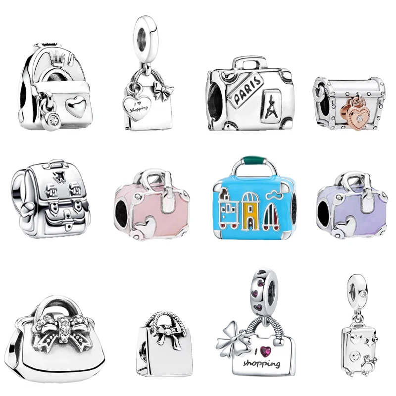 Boodschappentas Koffer Paspoort Handtas Hanger Liefde Reizen Leven Charme Kralen Fit Originele 925 Sterling Zilveren Armband DIY Sieraden