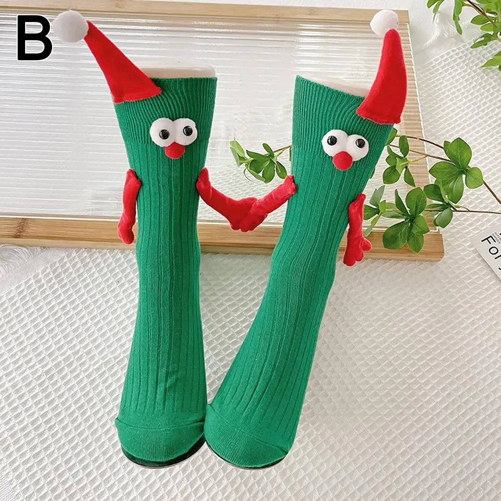 Chaussettes mi-mollet empilables pour femmes et enfants, chaussettes de dessin animé, père Noël, couple, drôle, mignon, automne, hiver, Q5x7