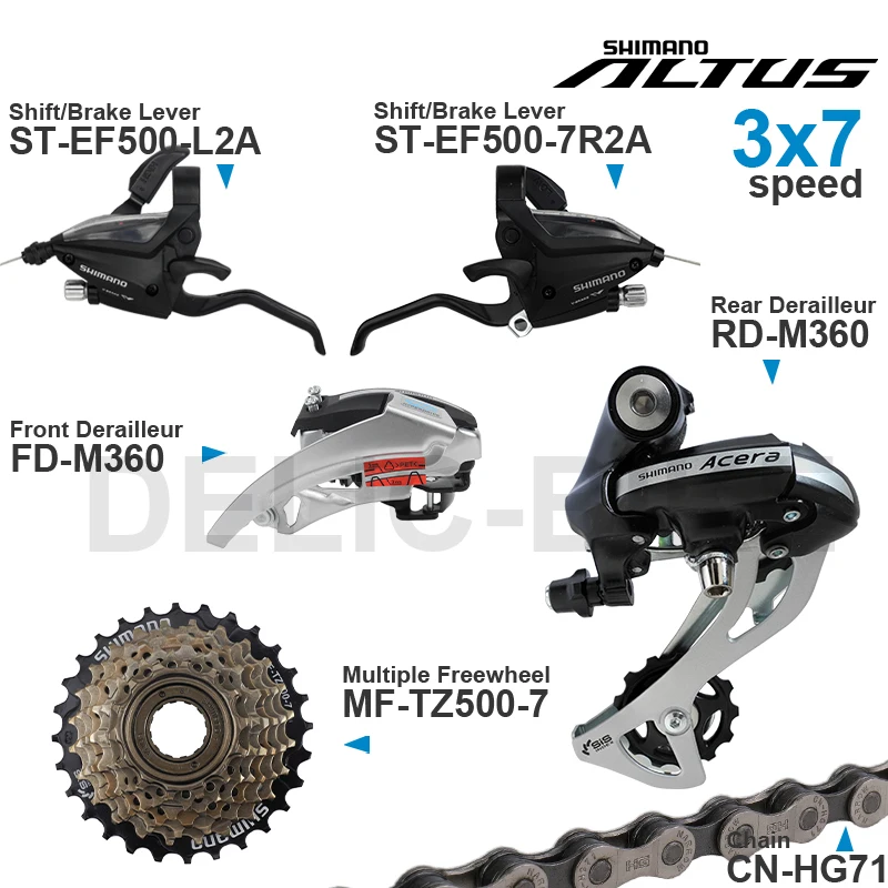 SHIMANO ALTUS 3x7 Speed Groupset include ST-EF500 Shifter RD-M310 FD RD-M360 Front/Rear Derailleur MF-TZ500-7 CN-HG71 Chain