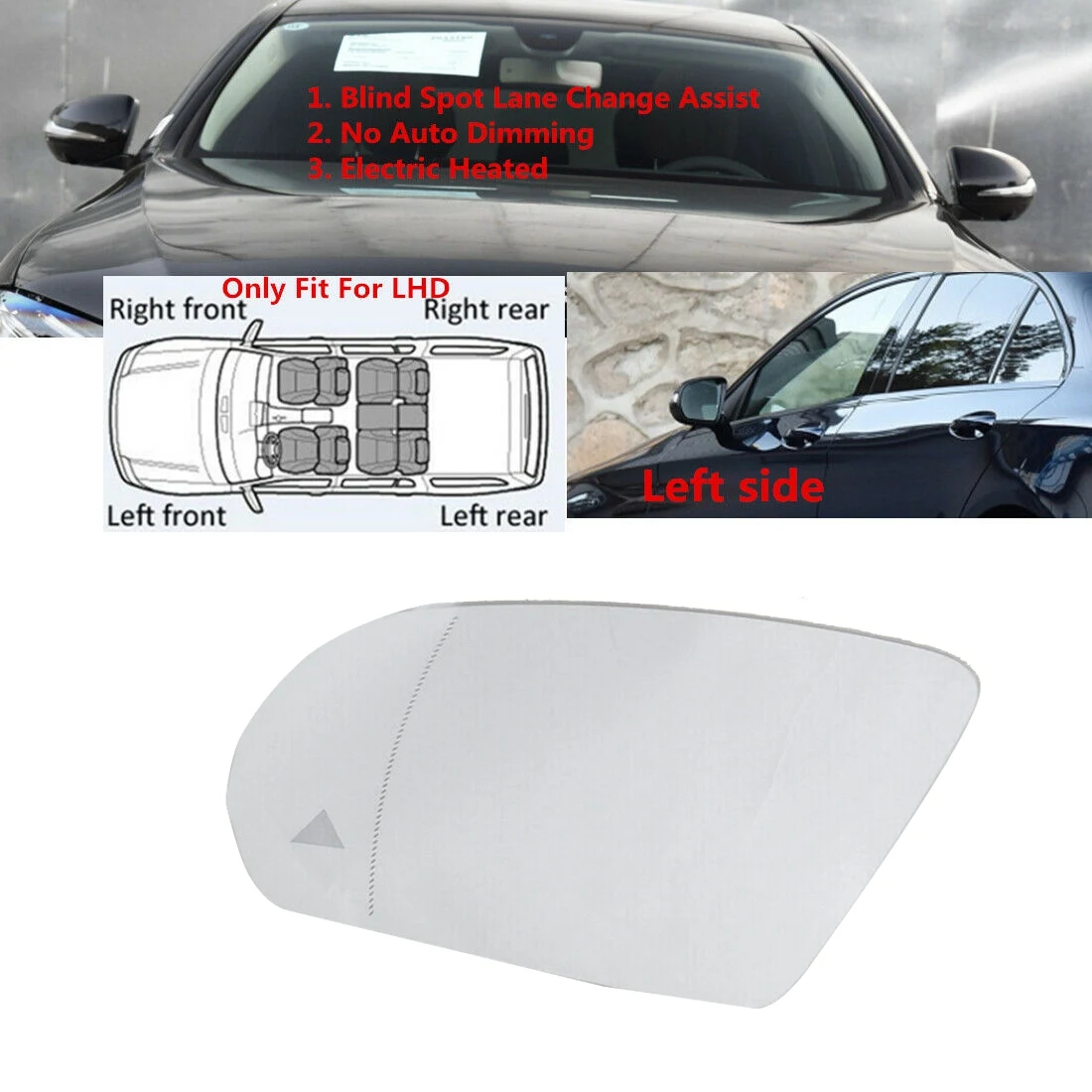 Left Side Wing Rearview Mirror Glass Blind Spot Heated for C,E,S,GLC Class W205 W222 W213 X253 2013-2021