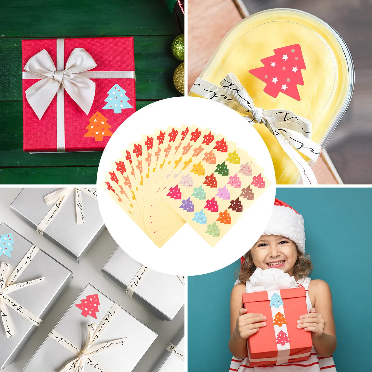 

1Set Colorful Christmas Sealing Stickers Set 12 Sheets Tree Star Shaped Labels for Biscuit Macaron Chocolate Bag Sealing Gift