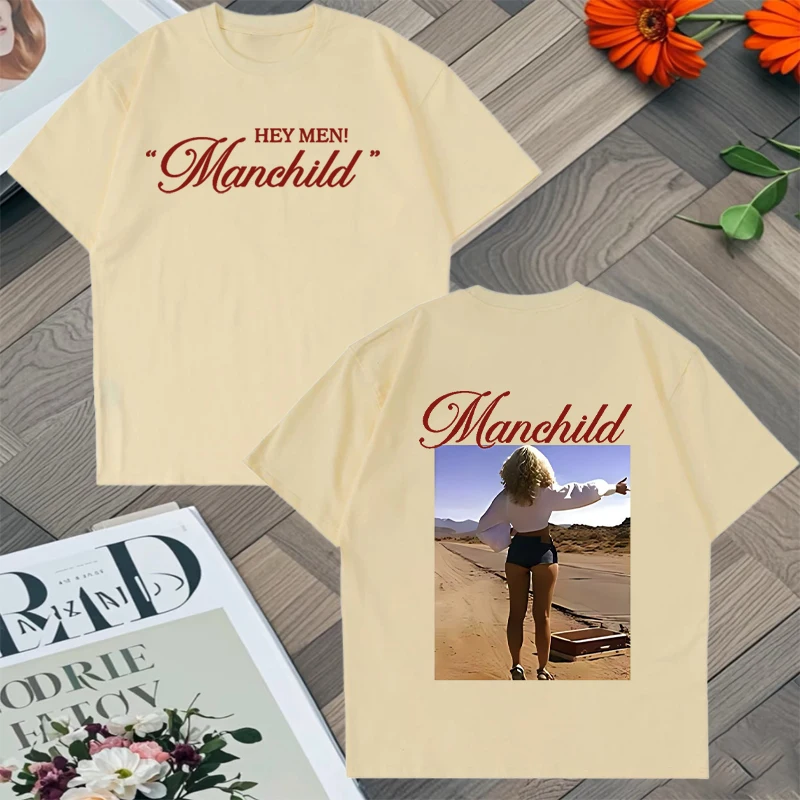 Fashion Sabrina Carpenter Manchild Tour 2025 Graphic Oversized t-shirt Double Sided Printed Cotton short sleeve Tee shirt Unisex