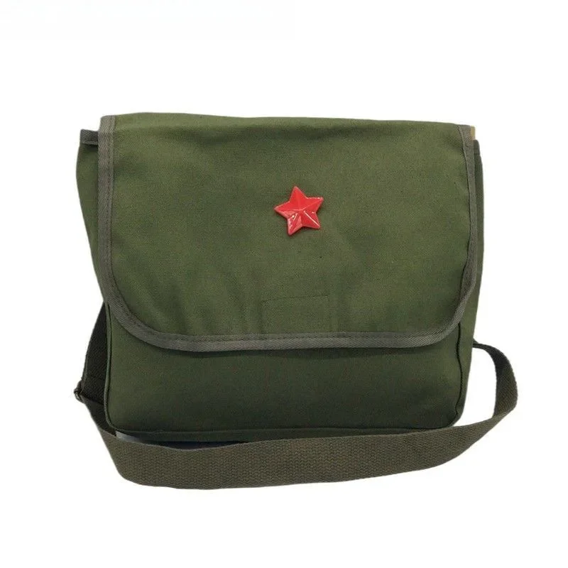 حقيبة كتف قماش ريترو للرجال والنساء نمط عسكري الجيش الأحمر الطراز القديم حقيبة الكتب ليو فنغ ستار حقيبة ظهر للأطفال #4