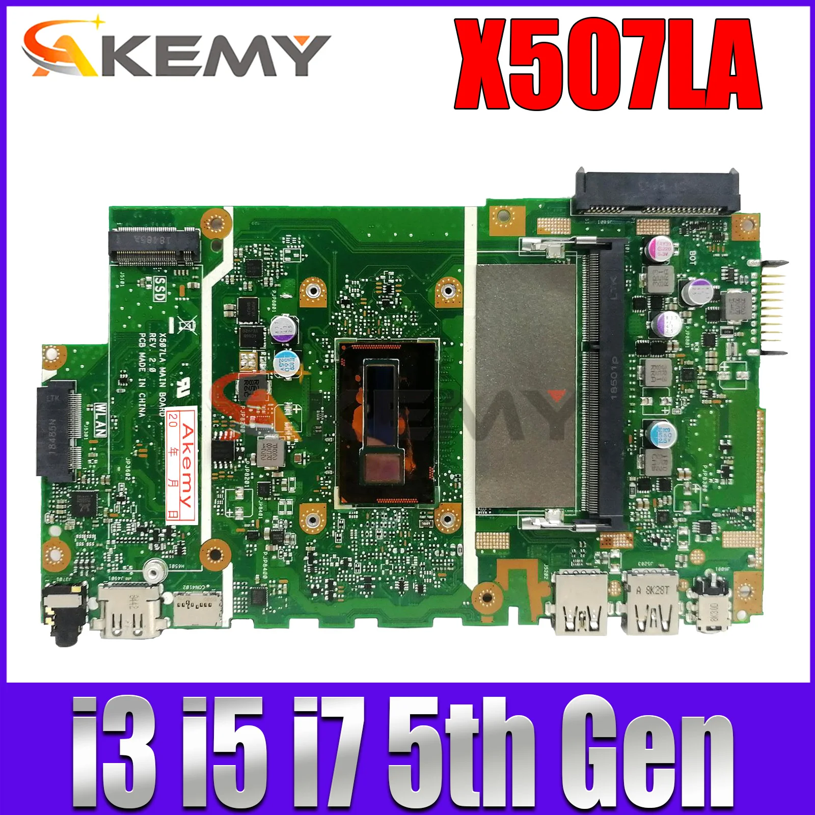 

Mainboard For ASUS X507L A507LA R507LA F507LA X507LA A507L R507L F507L Laptop Motherboard I3 I5 I7 5th Gen 100% Testing ok