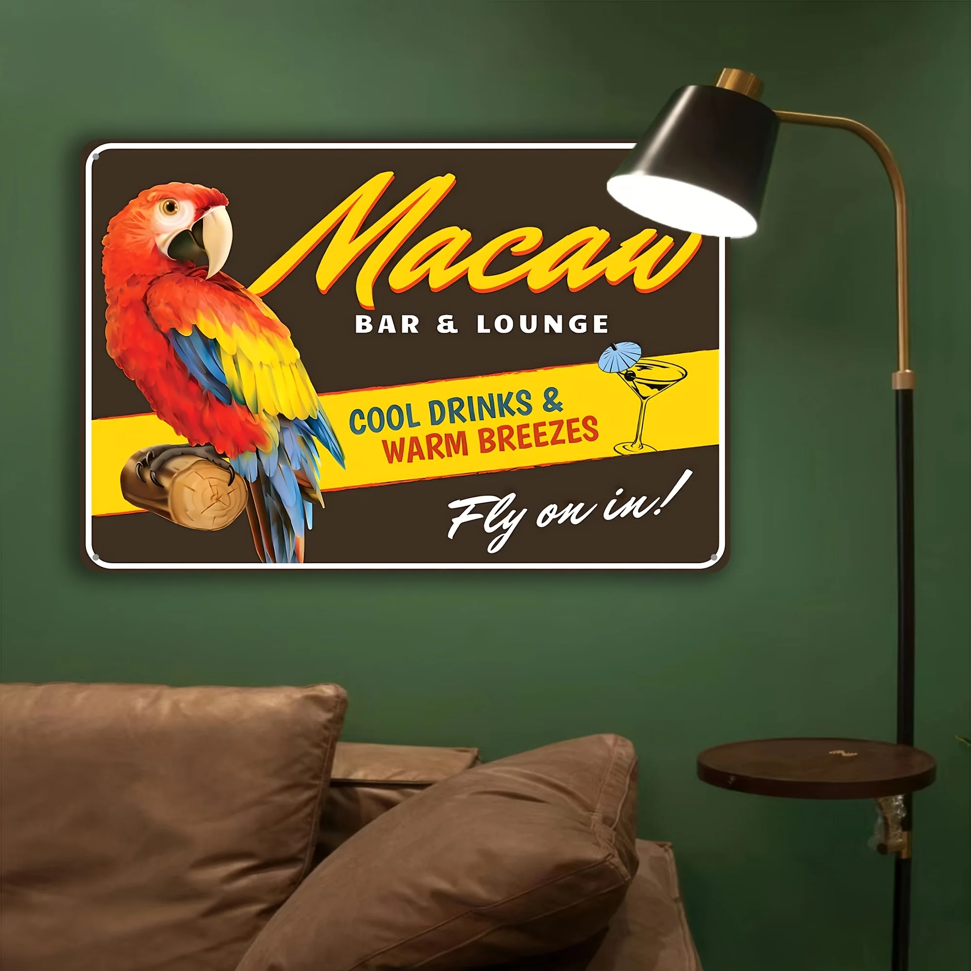 Macaw Parrot Tropical Bird Metal Tin Sign,  Waterproof Iron Wall Art Decor, Multifunctional for Home, Restaurant, Bar, Cafe, Ga