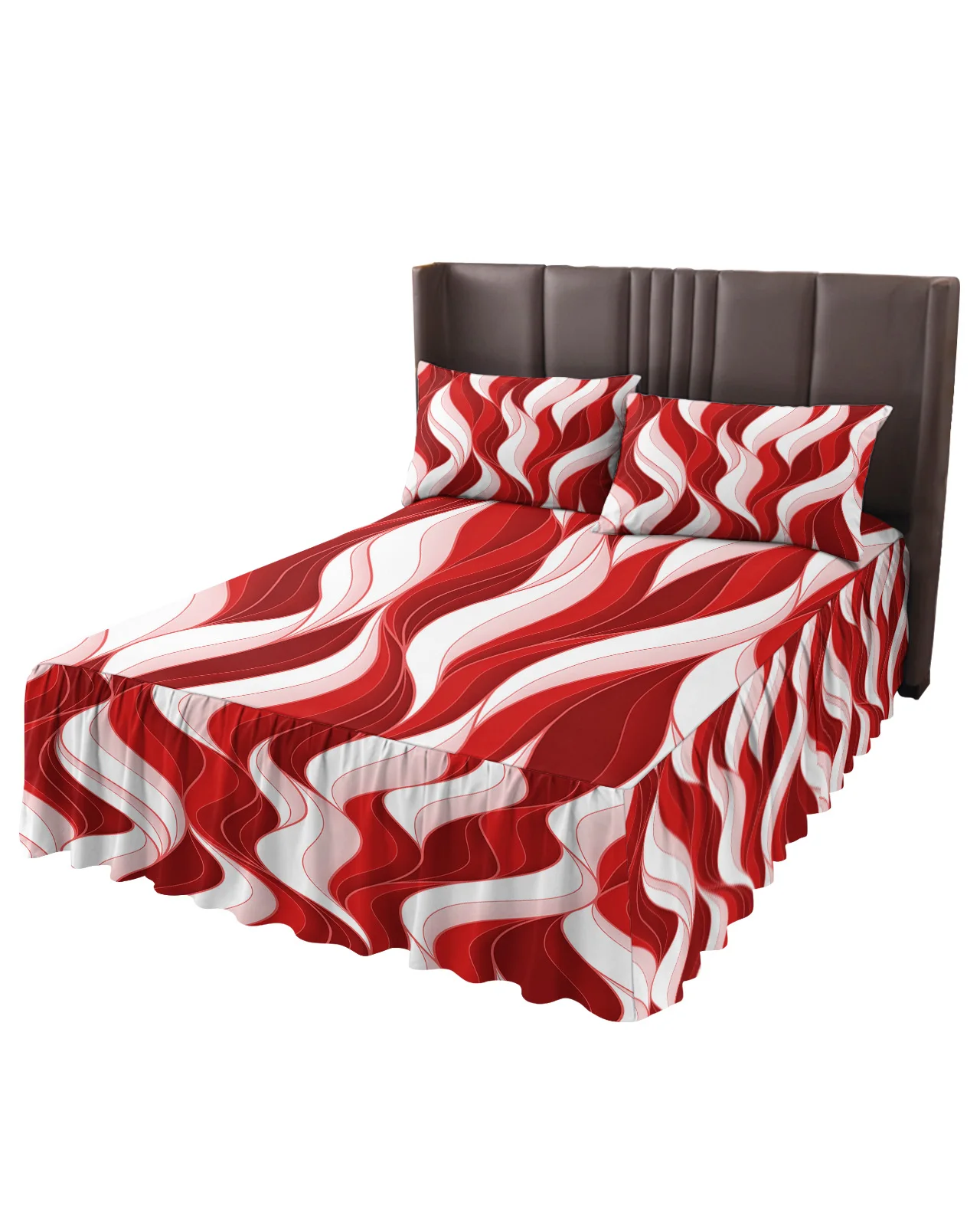 Red Ripple Abstract Lines Bed Skirt Elastic Fitted Bedspread With Pillowcases Bed Protector Mattress Cover Bedding Set Bed Sheet