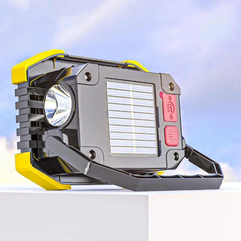 Portable Powerful COB Work Light 180 Degrees Adjustable Lantern Solar USB Rechargeable Spotlight For Outdoor Camping