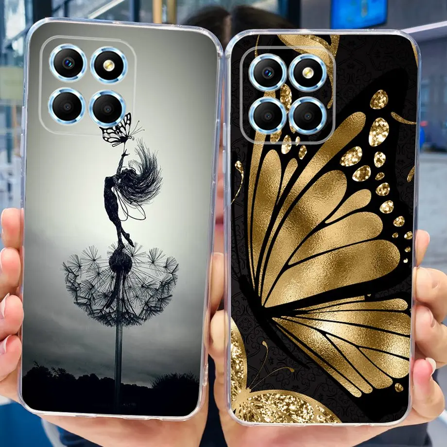 For Honor X8 X8a 4G 5G X8b Clear Soft TPU Silicone Phone Back Cover Funda Dragon Cartoon Flower Butterfly Case HonorX8 X 8 Capas