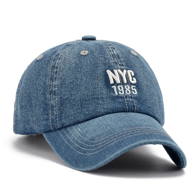 Fashion NYC 1985 Embroidery Denim Snapback Baseball Caps Adjustable Outdoor Casual Adult Wash Sports Golf Sun Hats