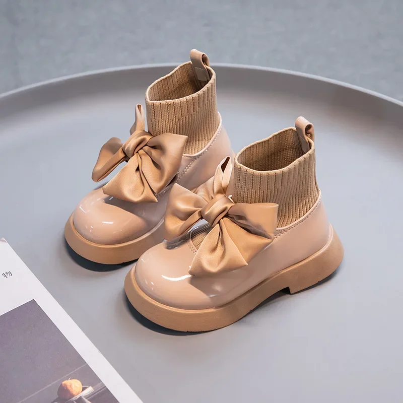 Girls Boots 2025 Fashion Butterfly-knot Glossy Casual Boots For Baby Girls Comfirtable Breathable Girls Shoes Outdoor Sneakers