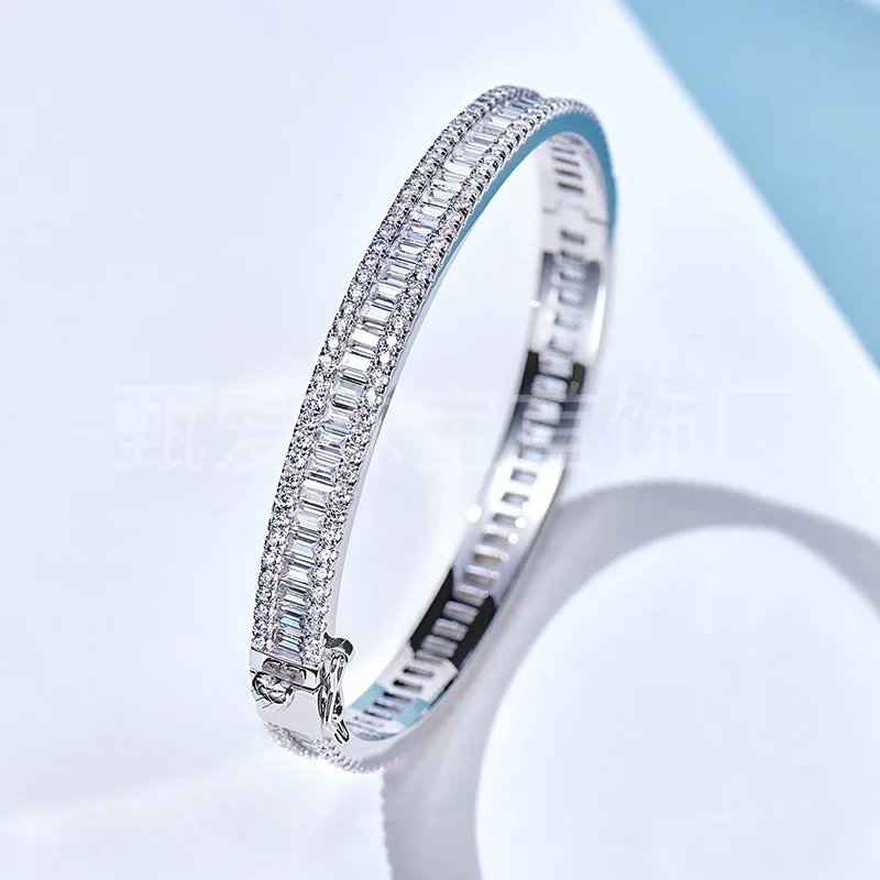 Manufacturer Wholesale Fashion 925 Silver Versatile T Square Row Diamond Bracelet High Carbon Diamond Live Stream Supply Interne