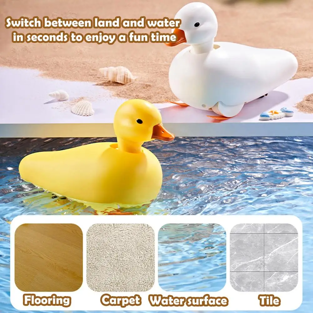 Cute Swinging Electric Yellow Duck Baby Bath Soothing Toy Water Land Dual-Purpose Toy Baby Learning Crawling Duck Toy Childh